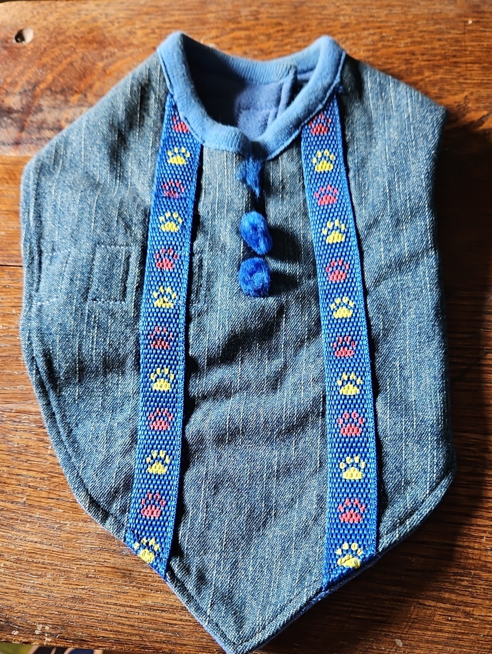 Blue Paw-Accent Denim Dog Bandana Bib